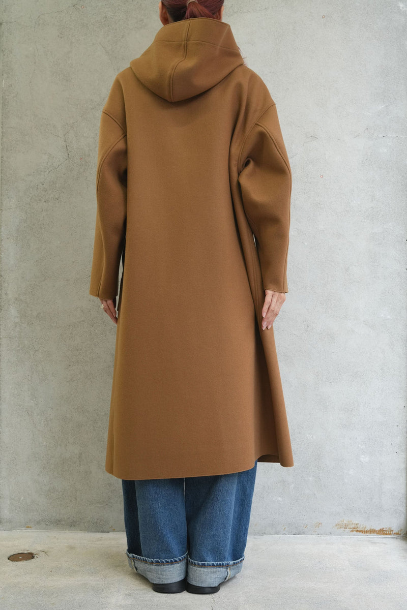 MELTON HOODED WORK COAT-BLACK-