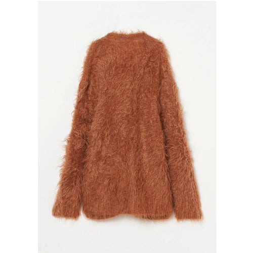 Shaggy V-Neck Cardigan-ORANGE-
