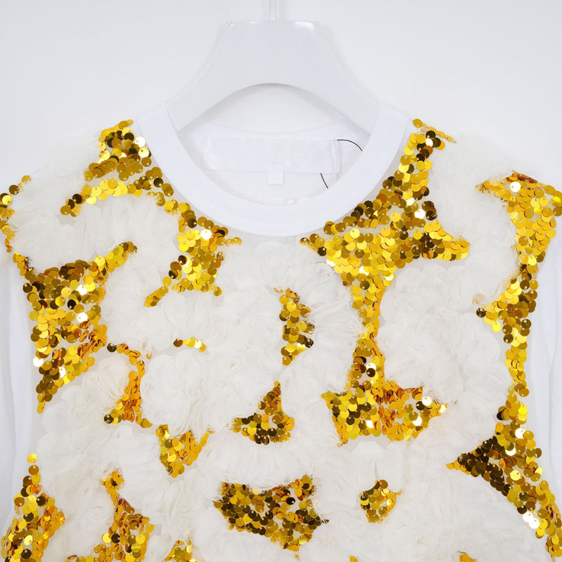 チュール刺繍カットソー-WHITE×GOLD-