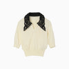 Embroidery Collar Knitted Top - ecru