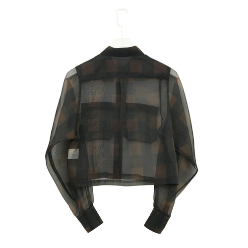 SHEER PLAID SHIRT-C/BROWN-