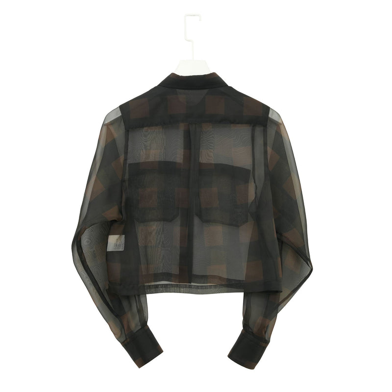 SHEER PLAID SHIRT-C/BROWN-