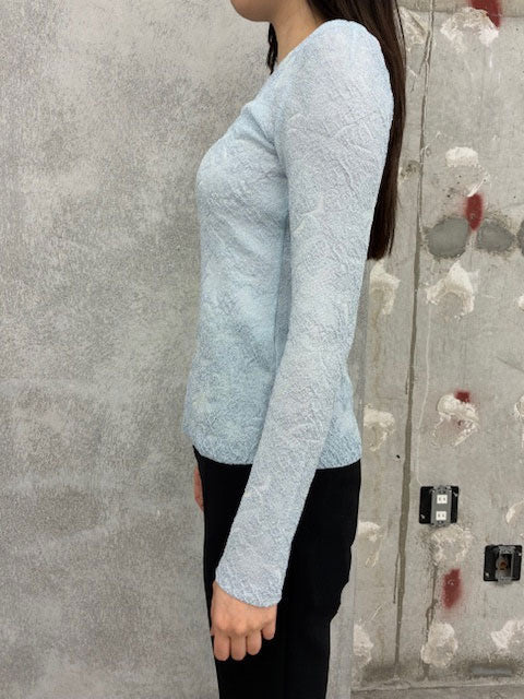 Floral Jacquard Sheer Knit Top-GREY- – THEMARKET