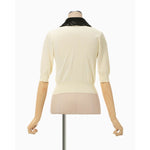 Embroidery Collar Knitted Top - ecru