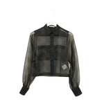 SHEER PLAID SHIRT-C/BROWN-