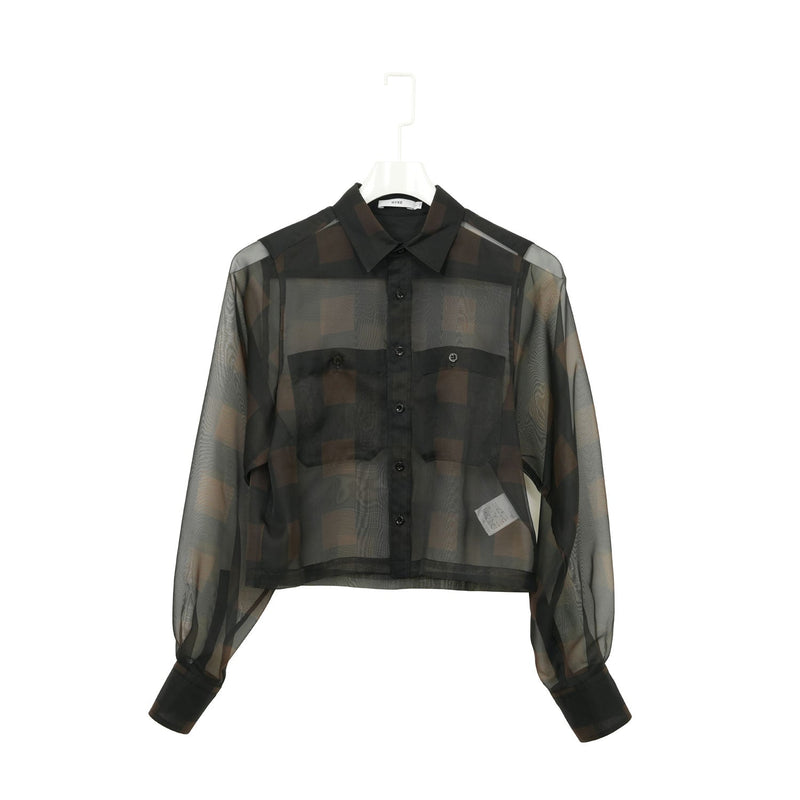 SHEER PLAID SHIRT-C/BROWN-