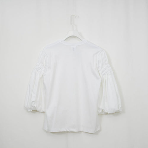 シャーリングバルーンスリーブTOPS-WHITE-