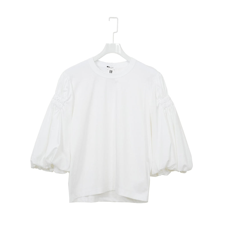 シャーリングバルーンスリーブTOPS-WHITE-