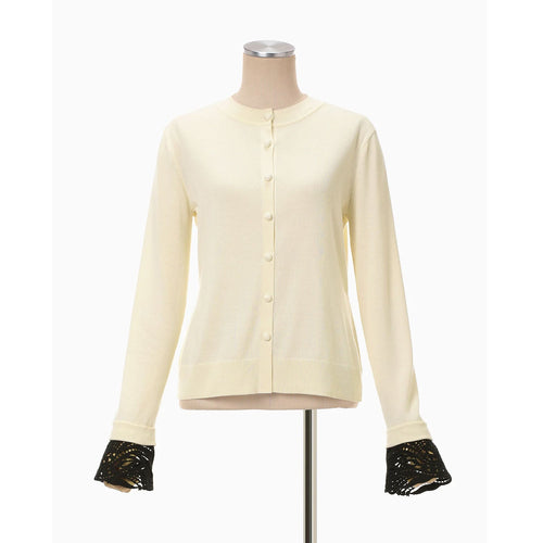 Detachable Embroidery Cuff Knitted Cardigan-ecru-