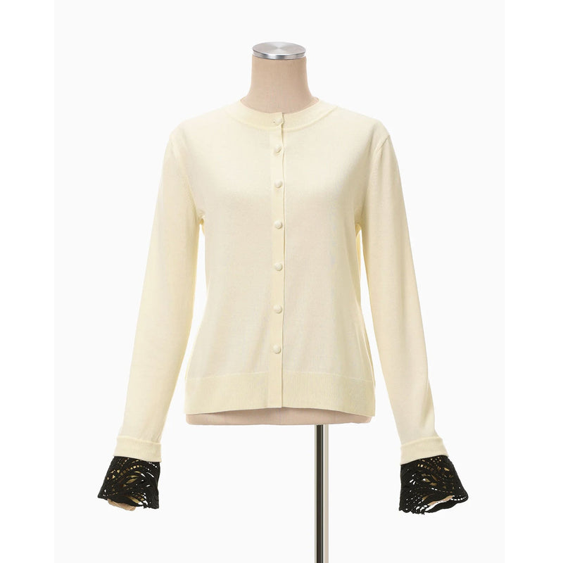 Detachable Embroidery Cuff Knitted Cardigan-black-