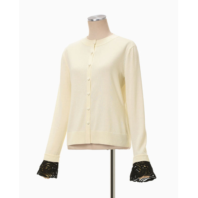 Detachable Embroidery Cuff Knitted Cardigan-black-