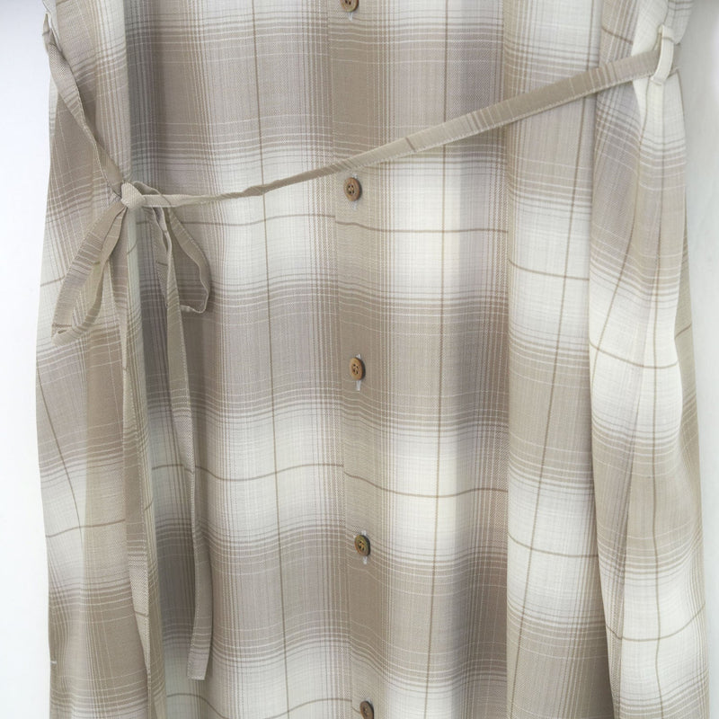 T/W OMBRE CHECK BALLOON SLEEVE DRESS-BEIGE-