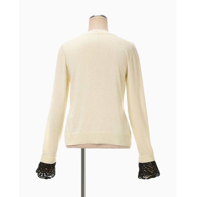 Detachable Embroidery Cuff Knitted Cardigan-black-