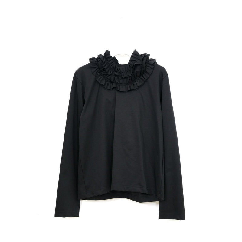 フリルフーディカットソー-BLACK-