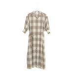 T/W OMBRE CHECK BALLOON SLEEVE DRESS-BEIGE-