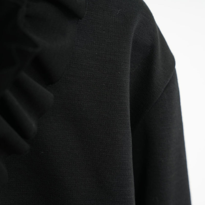 フリルフーディカットソー-BLACK-