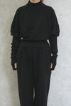 RIB SLEEVE SWEATER -BLACK-