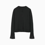 Detachable Embroidery Cuff Knitted Cardigan-black-