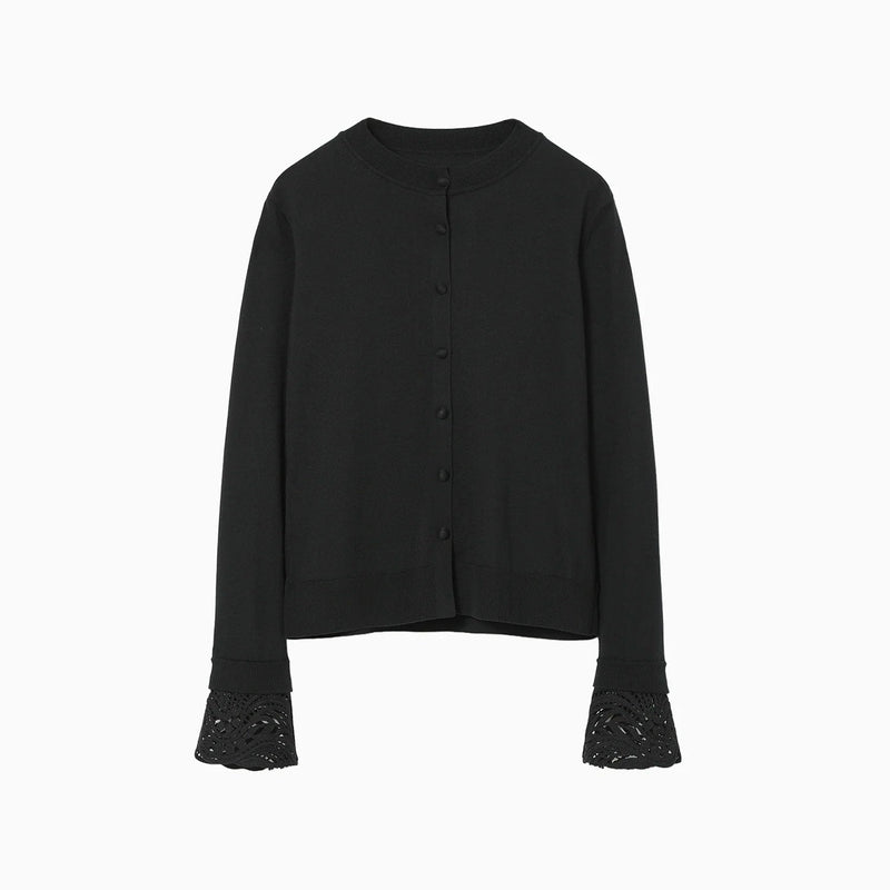Detachable Embroidery Cuff Knitted Cardigan-black-