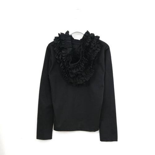 フリルフーディカットソー-BLACK-
