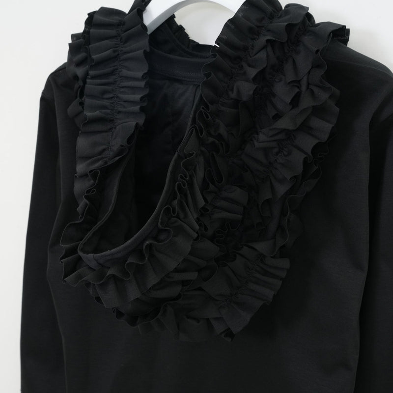 フリルフーディカットソー-BLACK-