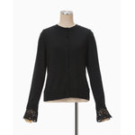 Detachable Embroidery Cuff Knitted Cardigan-black-