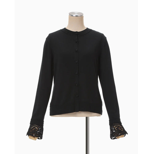 Detachable Embroidery Cuff Knitted Cardigan-black-