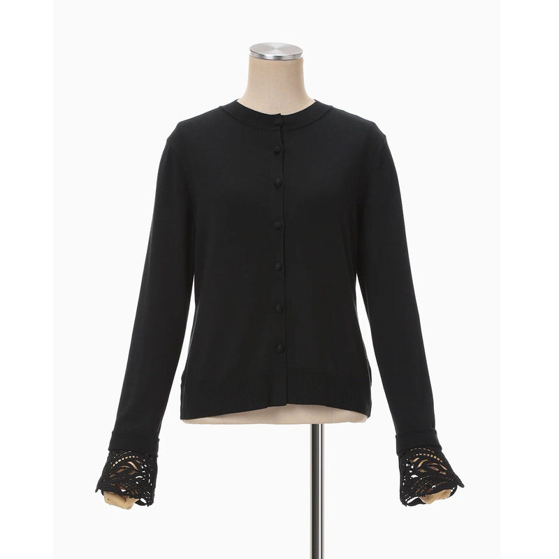 Detachable Embroidery Cuff Knitted Cardigan-black-