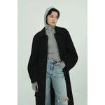 WOOL RIB HOODED TIGHT TOPS -BLACK-