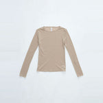 Cut-off long sleeve top -BEIGE-