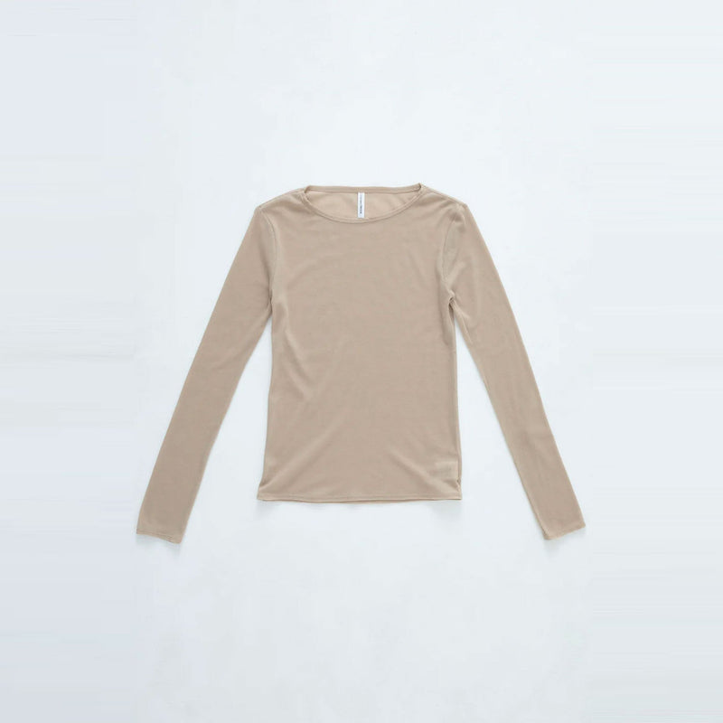 Cut-off long sleeve top -BEIGE-