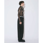 tropical wool mohair side tuck widepants-black-