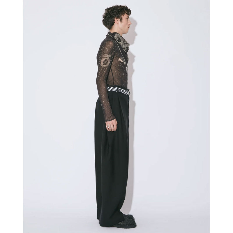 tropical wool mohair side tuck widepants-black-