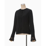 Detachable Embroidery Cuff Knitted Cardigan-black-