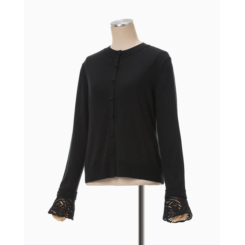 Detachable Embroidery Cuff Knitted Cardigan-black-