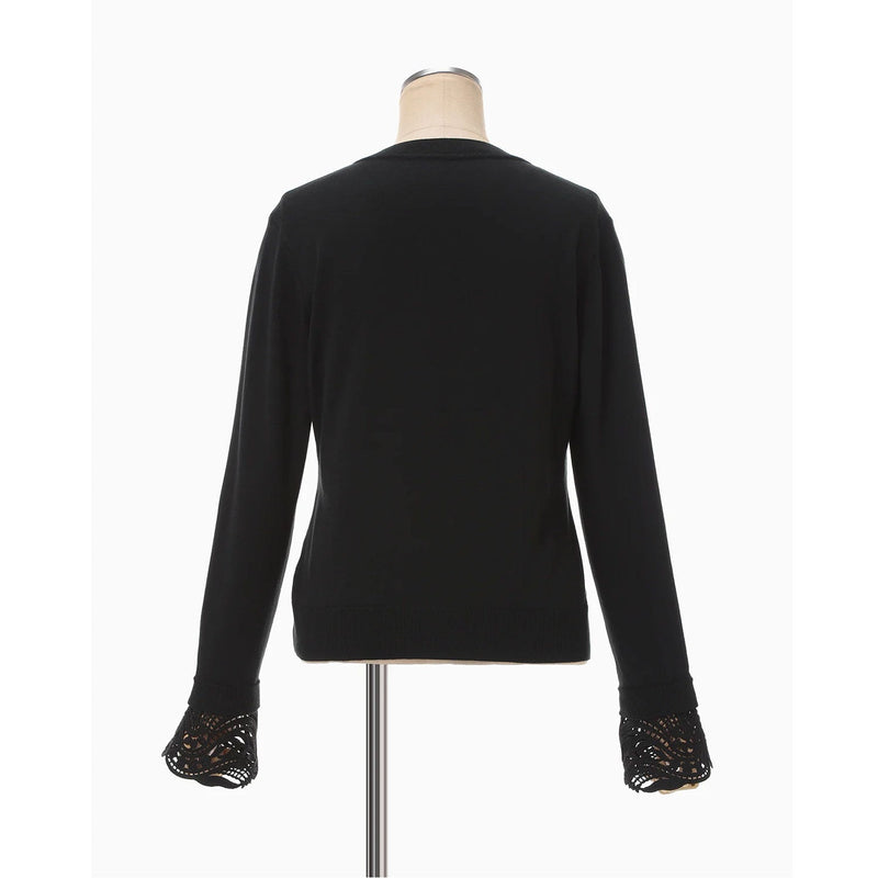 Detachable Embroidery Cuff Knitted Cardigan-black-
