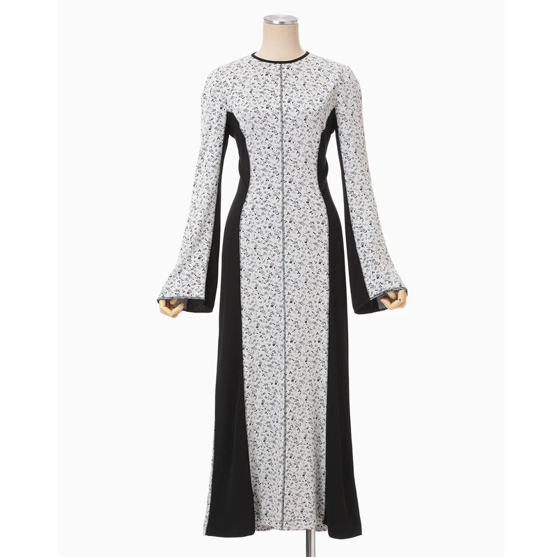 Floral Jacquard Fraise Stitch Dress - white