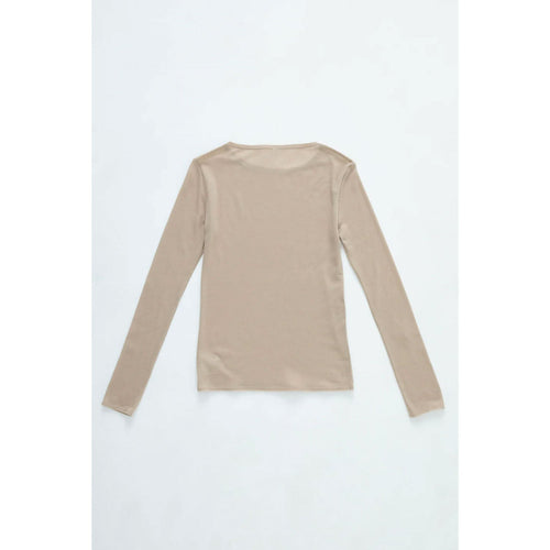 Cut-off long sleeve top -BEIGE-