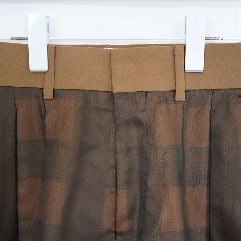 SHEER PLAID WIDE PANTS-C/BROWN-