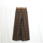 SHEER PLAID WIDE PANTS-C/BROWN-