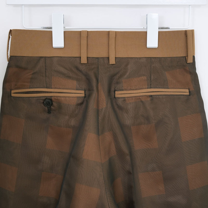 SHEER PLAID WIDE PANTS-C/BROWN-