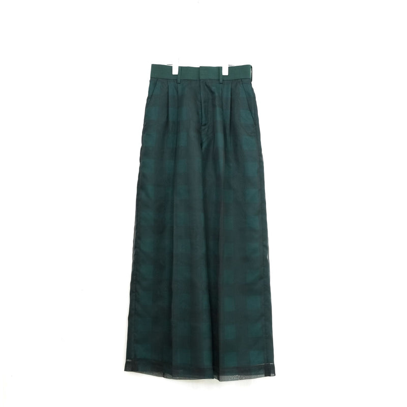 SHEER PLAID WIDE PANTS-C/BROWN-