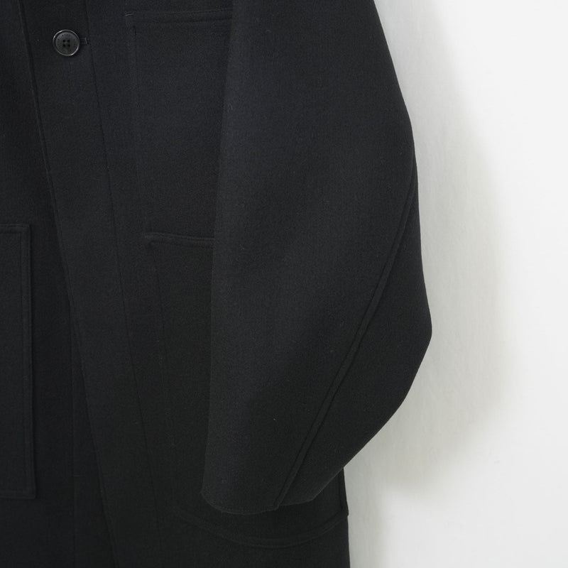 MELTON HOODED WORK COAT-BLACK-