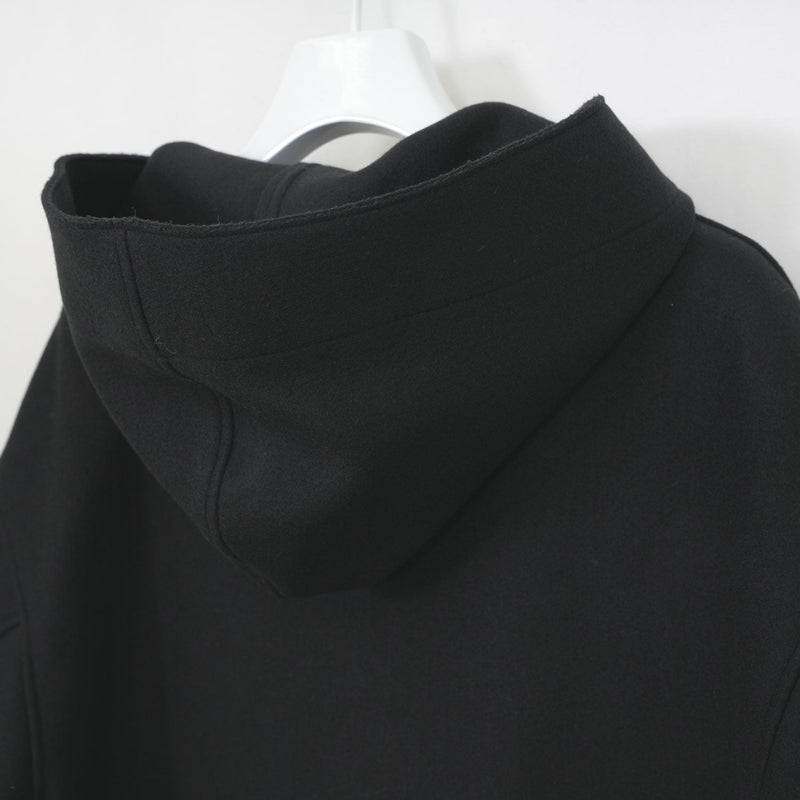 MELTON HOODED WORK COAT-BLACK-