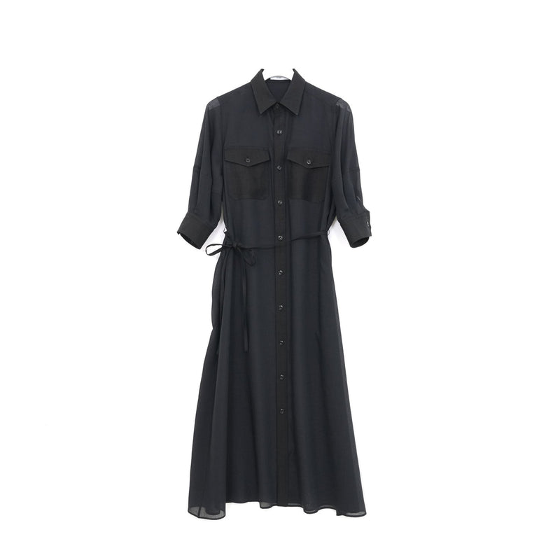 SHEER TWILL DRESS-BLACK-