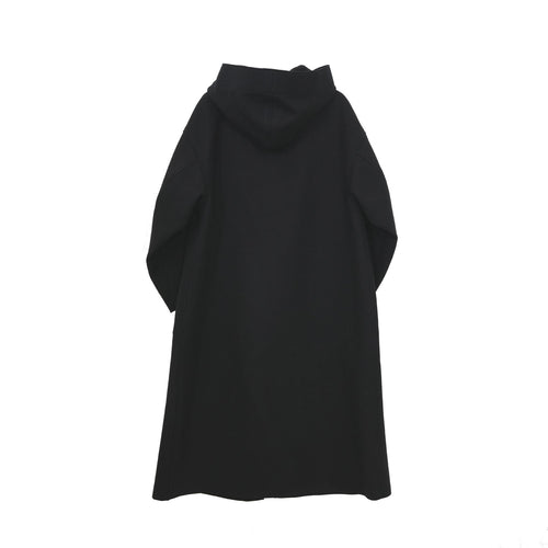 MELTON HOODED WORK COAT-BLACK-