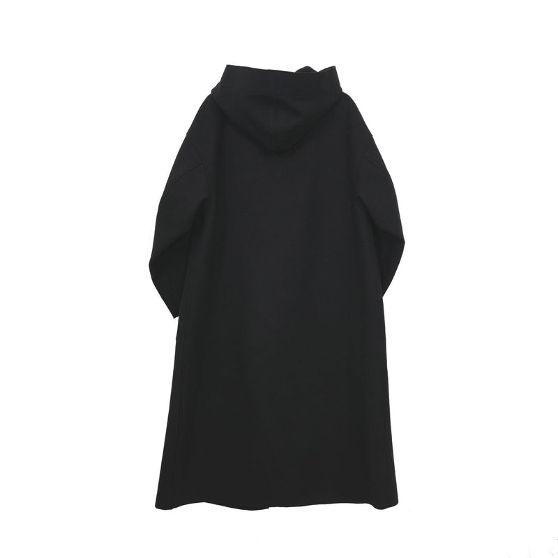 MELTON HOODED WORK COAT-BLACK-