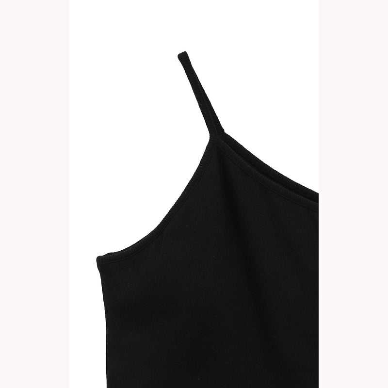 ONE SHOULDER RIB TANK-BROWN-