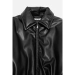 faux leather bomber jacket-BLACK-