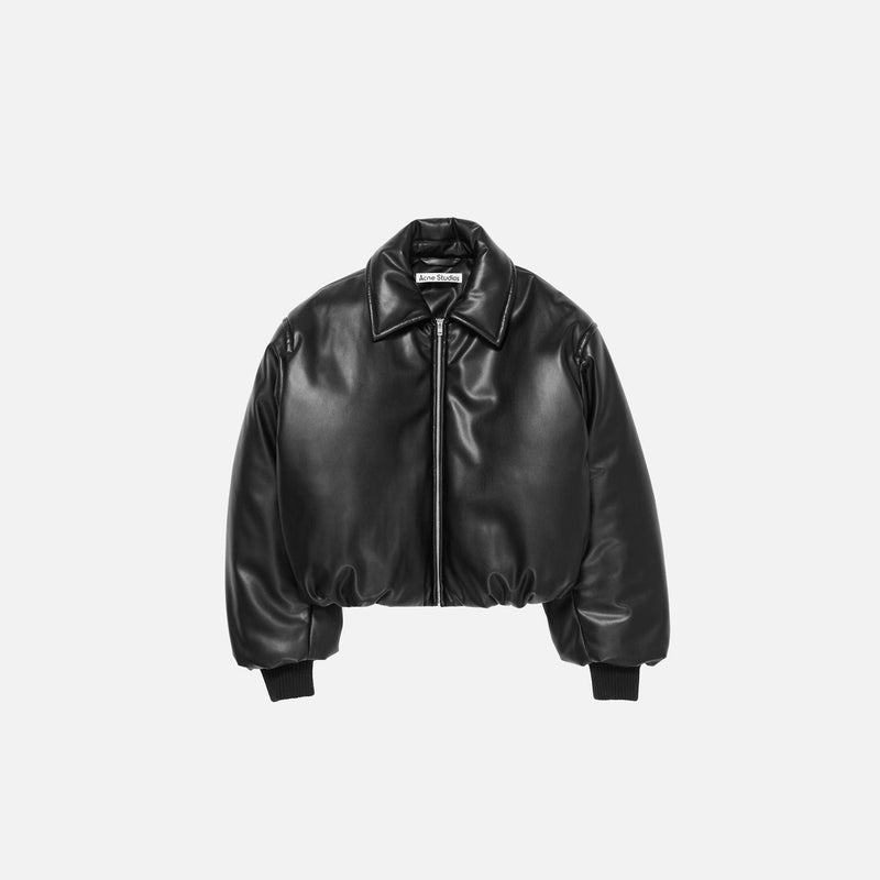 faux leather bomber jacket-BLACK-